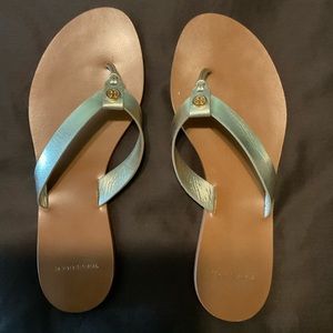 Tory Burch Metallic Blue and Brown Sandals
